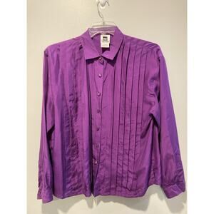 Vintage Spiegel Together Brand 100% Silk Pleated Purple Shirt Size Large